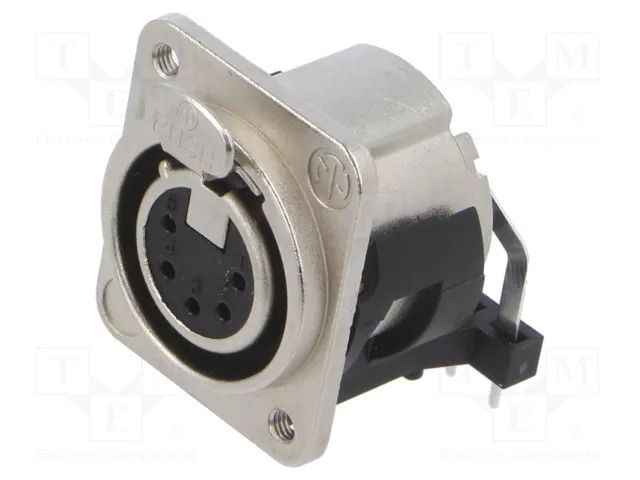 Connector: XLR; socket; female; PIN: 5; angled 90°; THT; silver; 3A NEUTRIK NTR-NC5FDM3-H-1