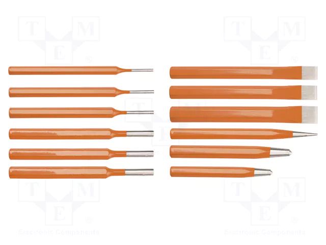 Kit: punches; Kit: cold chisels,pin punch,with striker; 12pcs. NEO TOOLS NEO-33-062