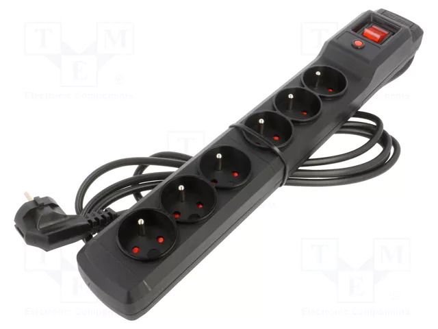 Plug socket strip: protective; Sockets: 6; 250VAC; 10A; black ARCON M6-3.0M-CZ