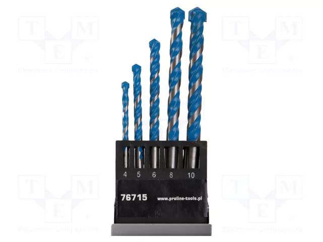 Drill set; concrete,wood,metal,universal; 4mm,5mm,6mm,8mm,10mm PROLINE PRE-76715