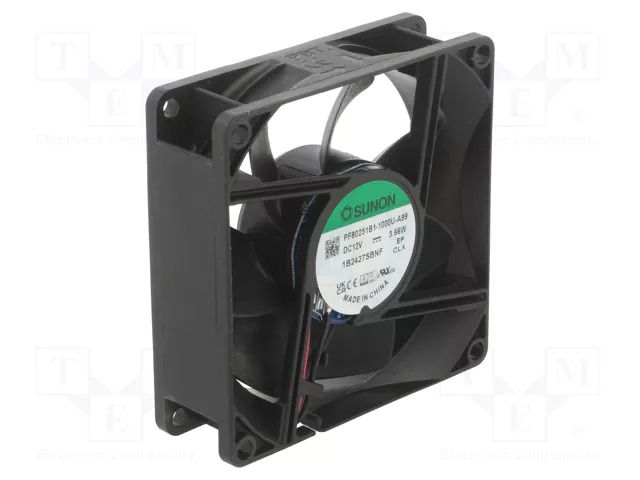 Fan: DC; axial; 12VDC; 80x80x25mm; 102m3/h; 45.5dBA; ball; 4800rpm SUNON PF80251B1-A99-A