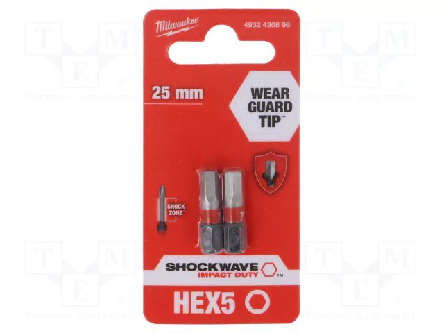 Screwdriver bit; hex key; HEX 5mm; Kind: impact; Overall len: 25mm Milwaukee MW-4932430896