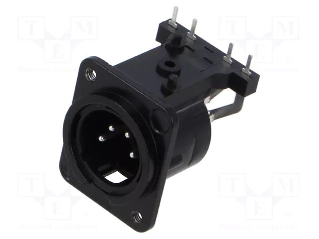 Connector: XLR; socket; male; PIN: 4; angled 90°; THT; black; 6A NEUTRIK NTR-NC4MDM3-H-BAG