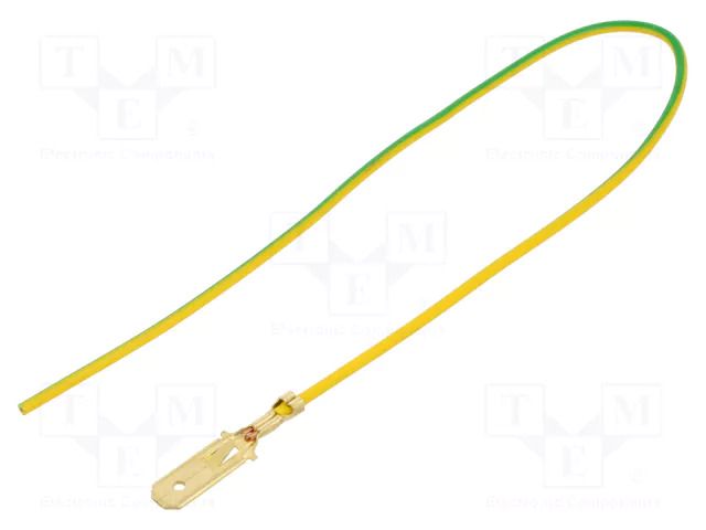 Cable with crimped terminals; H05V-K; 0.5mm2; yellow-green; flat CHEVAL E63-050YG025
