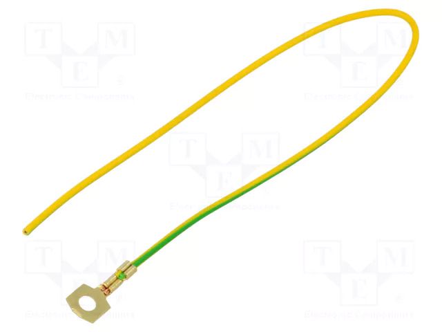 Cable with crimped terminals; H05V-K; 0.5mm2; yellow-green; ring CHEVAL M4-050YG025
