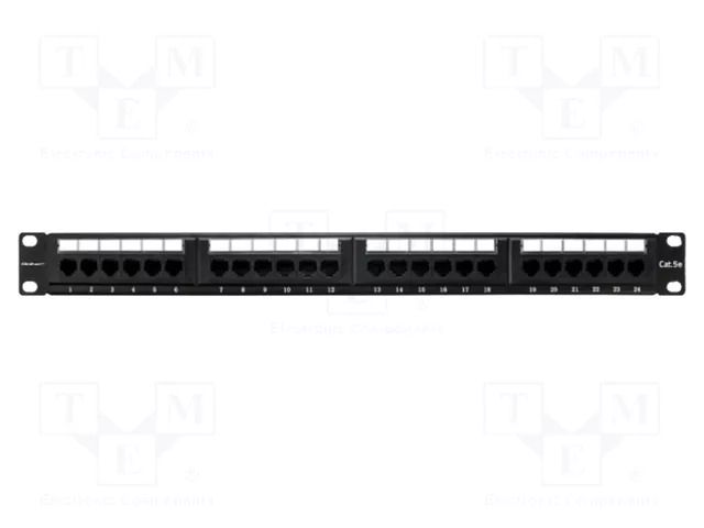 Patch panel; black; Number of ports: 24; Cat: 5e; RJ45 socket x24 QOLTEC QOLTEC-54475