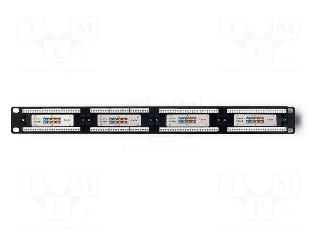 Patch panel; black; Number of ports: 24; Cat: 5e; RJ45 socket x24 QOLTEC QOLTEC-54475