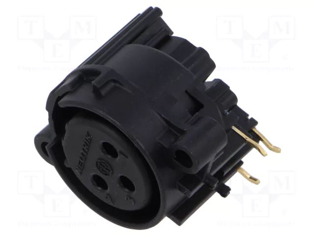 Connector: XLR; socket; female; PIN: 3; angled 90°; THT; black; 6A NEUTRIK NTR-NC3FAH-0
