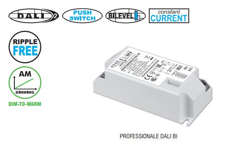 38W srovės šaltinis LED 300-1050mA 10-54V, DIP-SWITCH, PUSH-SWITCH, valdomas DALI2, IP20, TCI 127492