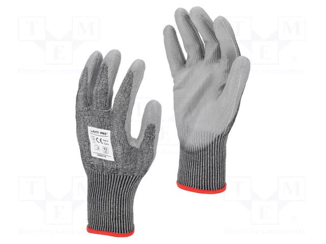 Protective gloves; Size: 8; grey; HPPE,polyester,PU; tag LAHTI PRO LAHTI-L200508K