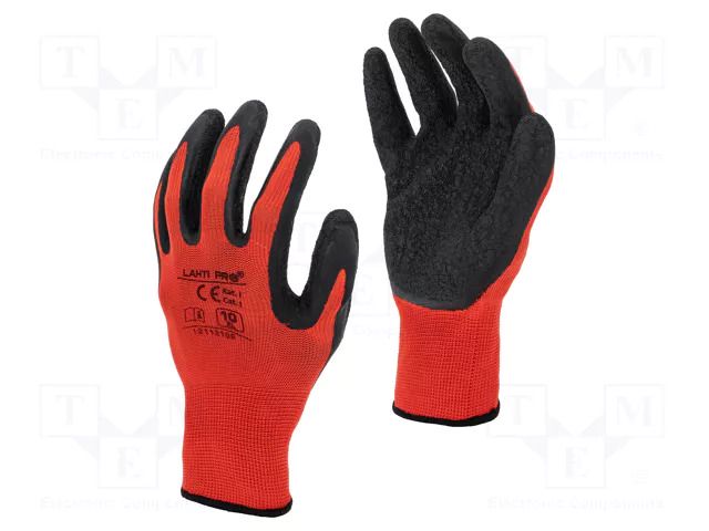 Protective gloves; Size: 10; black-red; latex,polyester; tag LAHTI PRO LAHTI-L211210K