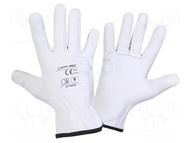 Protective gloves; Size: 9; white; natural leather; tag LAHTI PRO LAHTI-L271009K