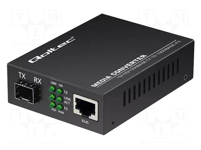 Converter RJ45-SFP; DC socket,RJ45 socket,SFP x1; black; metal QOLTEC QOLTEC-52295