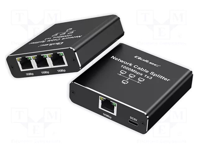 Switch Ethernet; RJ45 socket x4,USB C socket; black; 100m QOLTEC QOLTEC-52294