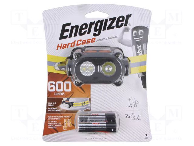 Torch: LED headtorch; waterproof; 100lm,600lm; 4h,23h; HARDCASE ENERGIZER HEADLIGHT-HARD-PRO