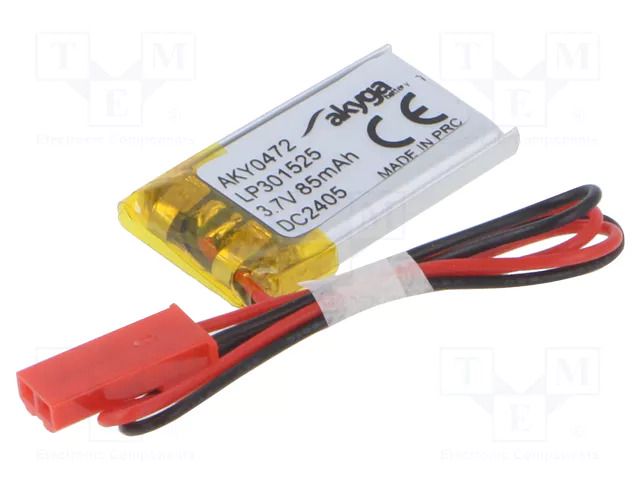 Re-battery: Li-Po; 3.7V; 85mAh; cables,JST SYP-02T-1 socket AKYGA BATTERY AKY-LP301525