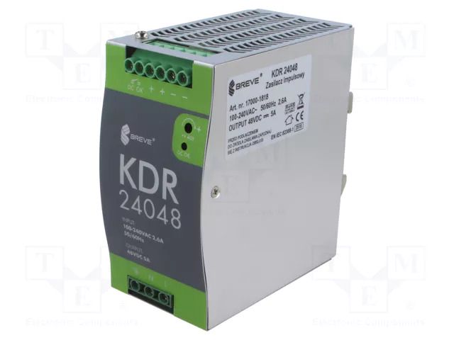 Power supply: switching; 240W; for DIN rail mounting; OUT: 1; KDR BREVE TUFVASSONS KDR-24048