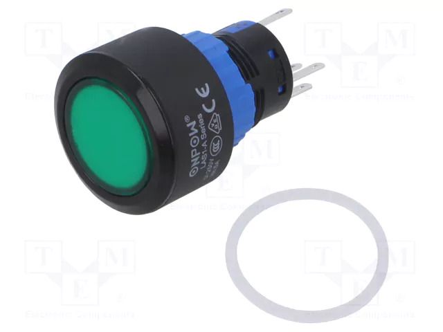 Switch: push-button; Pos: 2; SPDT; 0.5A/220VAC; 1A/24VDC; ON-ON ONPOW LAS1-APY-11ZG24VP