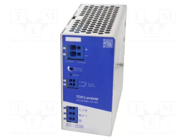 Power supply: switching; for DIN rail; 480W; 24VDC; 0÷20A; IP20 TDK-LAMBDA D1SE480-24-A5