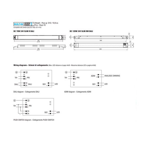 120W impulsinis LED šaltinis 24V 5A, PUSH-DIM, DALI2, TCI 127966