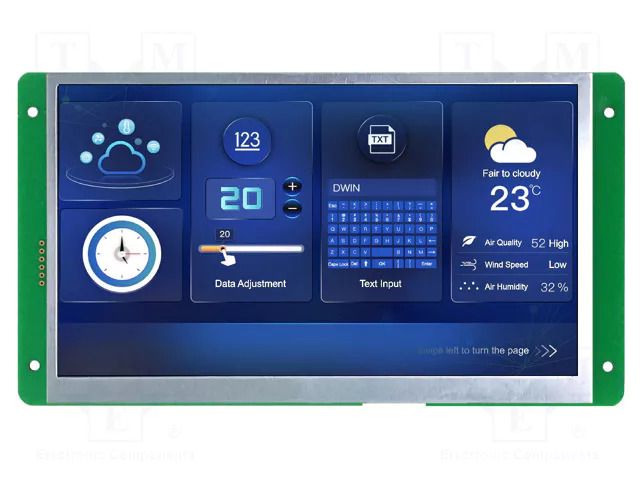 Display: TFT; 7"; 1024x600; Illumin: LED; 16MBFLASH; RGB; 300cd/m2 Dwin Technology DMG10600C070-03WN