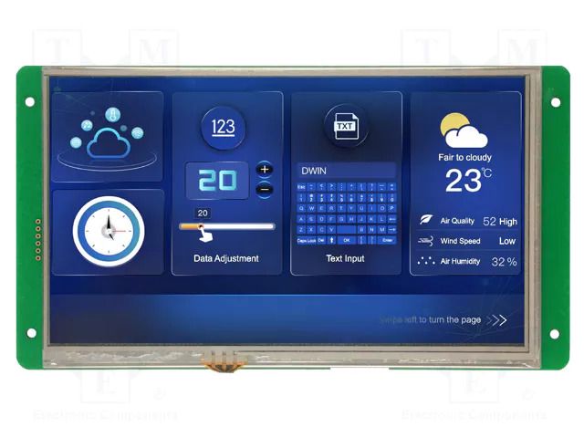 Display: TFT; 7"; 1024x600; Illumin: LED; 16MBFLASH; RGB; 250cd/m2 Dwin Technology DMG10600C070-03WTR