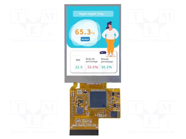 Display: TFT; 2.8"; 240x320; Illumin: LED; 8MBFLASH; RGB; 350cd/m2 Dwin Technology DMG32240F028-02WN
