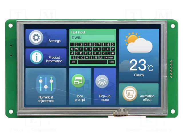 Display: TFT; 5"; 800x480; Illumin: LED; 16MBFLASH; RGB; 250cd/m2 Dwin Technology DMG80480C050-03WTR