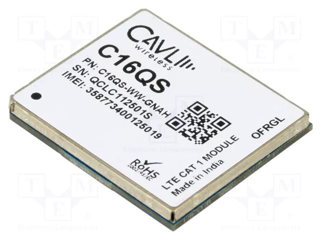 Module: LTE; Down: 10Mbps; Up: 5Mbps; LGA; SMD; GNSS,LTE CAT1 CAVLI WIRELESS INCORPORATED C16QS-WW-GNAH