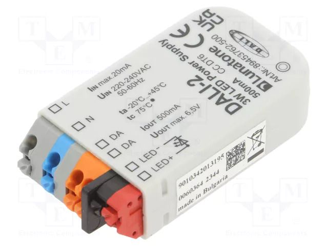 Power supply: switching; LED; 3W; 6.5VDC; 500mA; 220÷240VAC; IP20 Lunatone GmbH 89453762-500