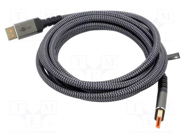 Cable; DisplayPort plug,both sides; textile; Len: 3m; black-grey GOOBAY GOOBAY-75686