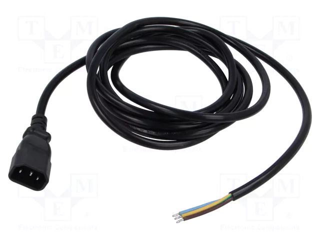 Cable; 3x1mm2; IEC C14 male,wires; PVC; 1.8m; black; 10A; 250V LIAN DUNG SN13-3/10/1.8BK