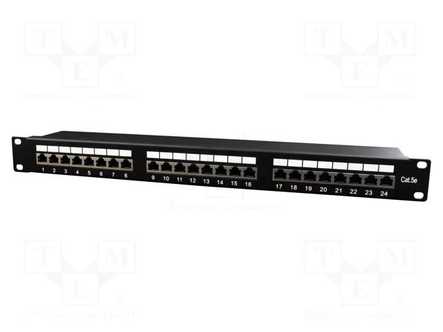 Patch panel; black; Number of ports: 24; Standard: 19"; Cat: 5e GEMBIRD NPP-C524-002