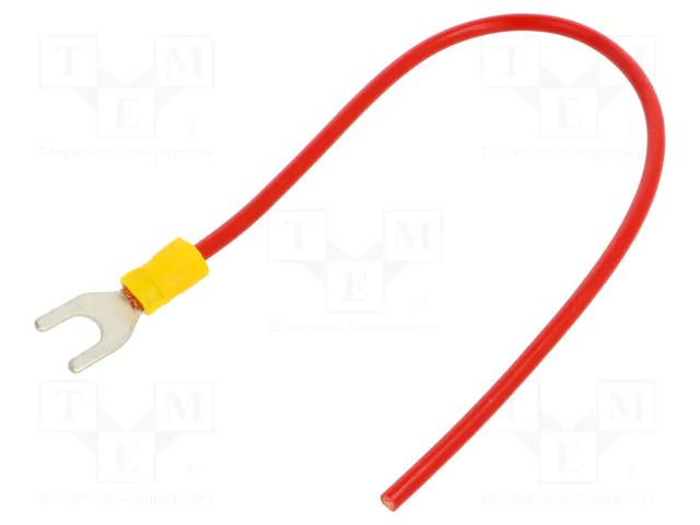 Cable with crimped terminals; H07V-K; 4mm2; red; 250mm; fork CHEVAL M6WI-400RD025