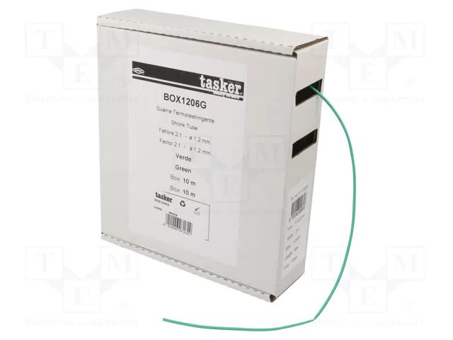 Heat shrink sleeve; glueless; 2: 1; 1.2mm; L: 10m; green TASKER BOX1206G