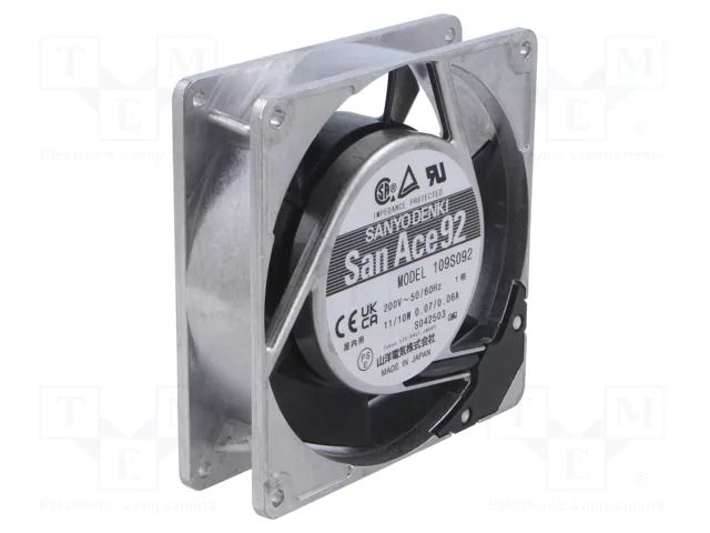 Fan: AC; axial; 92x92x25mm; 57m3/h; 35dBA; ball; 2700rpm; 200VAC SANYO DENKI 109S092