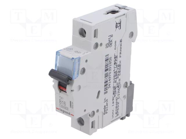 Circuit breaker; 230VAC; Inom: 16A; Poles: 1; Charact: B; 10kA; IP20 LEGRAND 404084