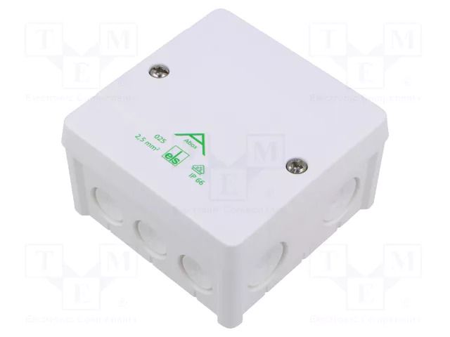 Enclosure: junction box; X: 87mm; Y: 87mm; Z: 52mm; polypropylene PP SPELSBERG ABOX-025-2.5/W