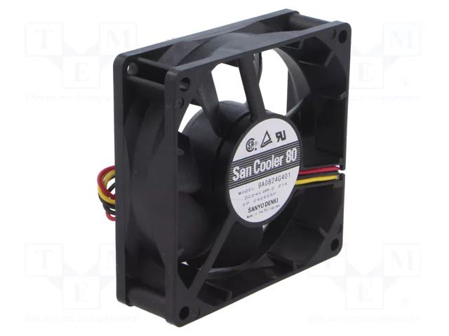 Fan: DC; axial; 24VDC; 80x80x25mm; 90m3/h; 40dBA; ball; 4500rpm SANYO DENKI 9A0824G401
