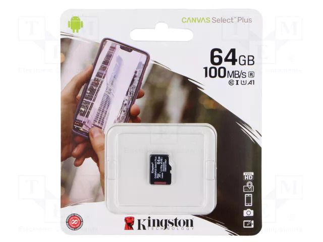 Memory card; microSD; R: 100MB/s; W: 80MB/s; Class 10 UHS I U3 KINGSTON TECHNOLOGY SDCS2/64GBSP