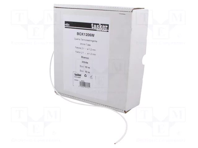 Heat shrink sleeve; glueless; 2: 1; 1.2mm; L: 10m; white TASKER BOX1206W
