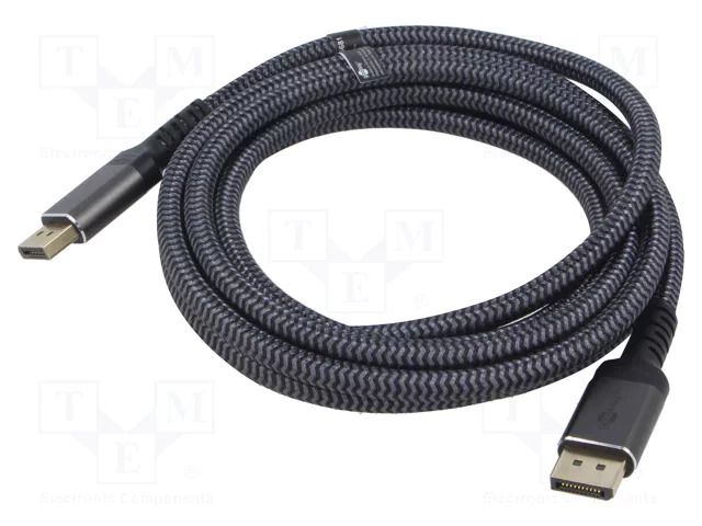 Cable; DisplayPort plug,both sides; textile; Len: 3m; black-grey GOOBAY GOOBAY-75681