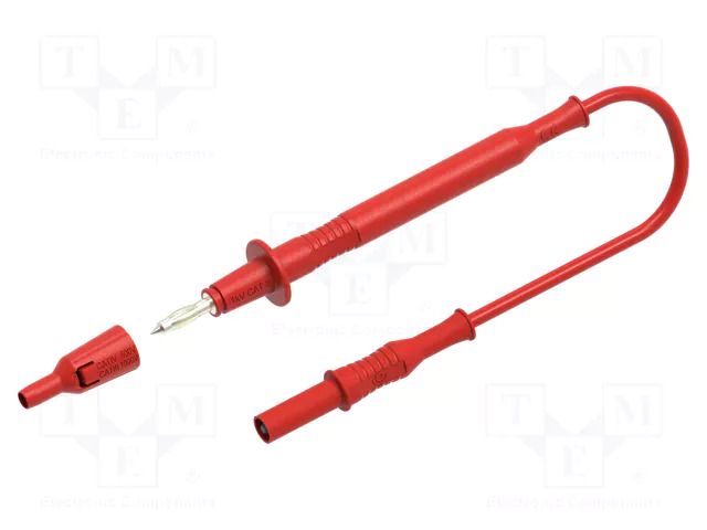 Test lead; 12A; probe tip,banana plug 4mm; Len: 1m; red; Ø: 4mm ELECTRO-PJP PJP4310-D4-100R