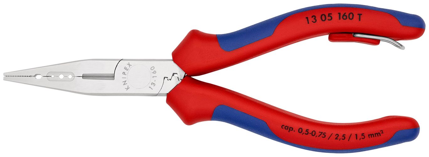 KNIPEX 13 05 160 T Electricians' Pliers with multi-component grips, with integrated tether attachment point for a tool tether chrome-plated 160 mm 13 05 160 T 4003773079965