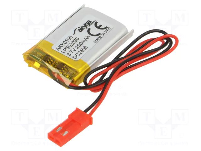 Re-battery: Li-Po; 3.7V; 250mAh; cables,JST SYP-02T-1 socket AKYGA BATTERY AKY-LP502030