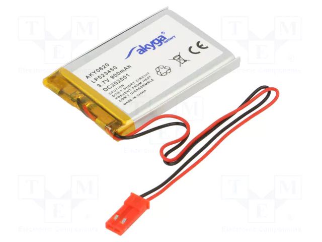 Re-battery: Li-Po; 3.7V; 900mAh; cables,JST SYP-02T-1 socket AKYGA BATTERY AKY-LP523450