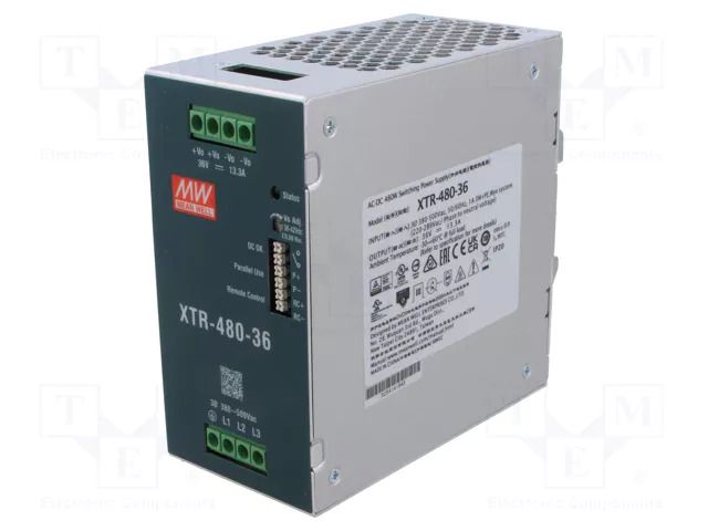 Power supply: switching; for DIN rail; 480W; 36VDC; 0÷13.4A; OUT: 1 MEAN WELL XTR-480-36