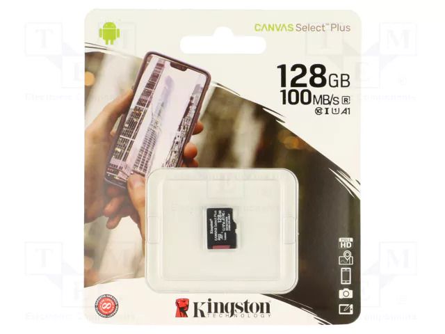 Memory card; microSD; R: 100MB/s; W: 80MB/s; Class 10 UHS I U3 KINGSTON TECHNOLOGY SDCS2/128GBSP