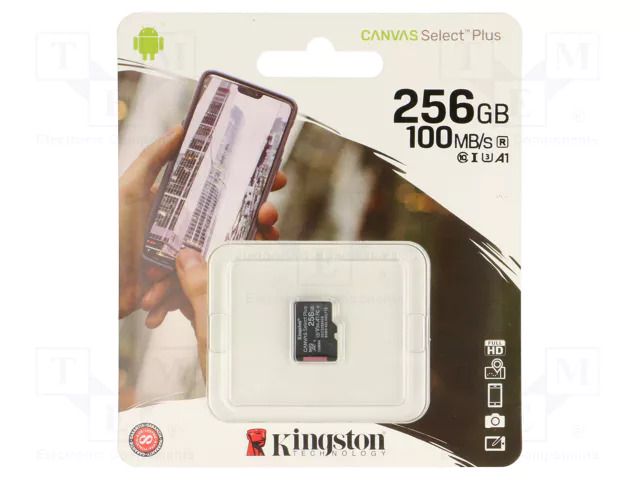 Memory card; microSD; R: 100MB/s; W: 80MB/s; Class 10 UHS I U3 KINGSTON TECHNOLOGY SDCS2/256GBSP