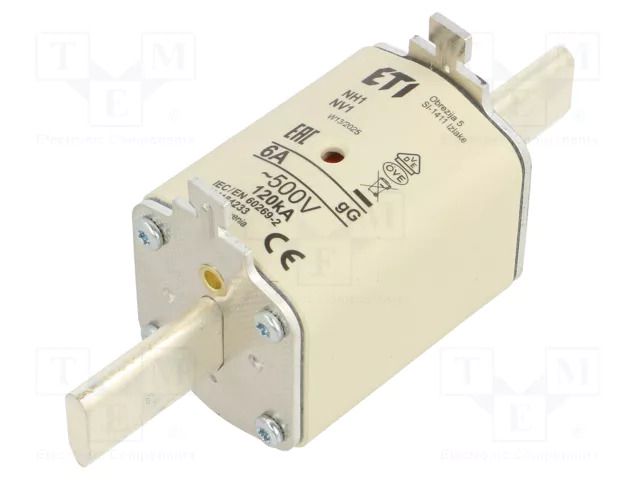 Fuse: fuse; 6A; 500VAC; gG; ceramic,industrial; NH1; WT-NH ETI POLAM 004184233